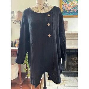 Toofan Gauze Women's‎ Shirt Size XL Black 100% Cotton Button Lagenlook